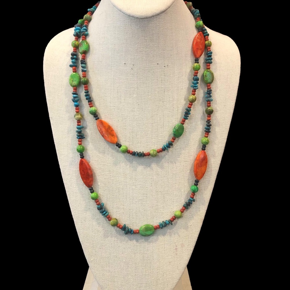 JAY KING DTR 48 inch Long Turquoise Spiny Oyster Sterling Silver Necklace - Picture 4 of 17